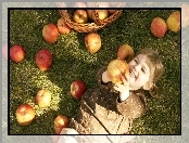 Dziewczynka, Kolorowe, Jabłka