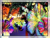 Kolorowe, Grafika 2D, Kwiaty, Motyle