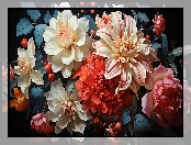 Kwiaty, Grafika, Dalie, Kolorowe