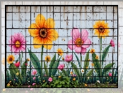 Kolorowe, Mural, Kwiaty