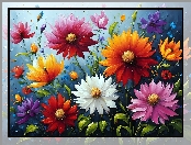 Malarstwo, Grafika, Kwiaty, Kolorowe