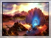Kolorowe, Fantasy, Grafika, Krajobraz, Muszelki, Światła