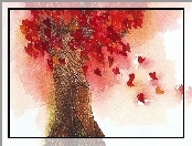 Komputerowa, Jesień, Drzewo, Liście, Grafika