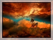 Koń, Słońca, Chmury, Zachód