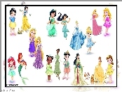 Ariel, Księżniczki, Mulan, Śnieżka, Dla dzieci, Disney, Bajka, Jasmina, Kopciuszek