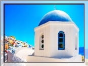 Kopuła, Cerkiew, Santorini, Grecja, Niebieska