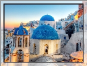 Kopuły, Cerkiew, Santorini, Grecja, Niebieskie