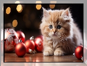 Rudy, Kot, Czerwone, Mały, Bombki