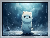 Deszcz, Grafika, Biały, Kot