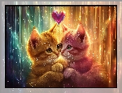 Przytulone, Koty, Serce, Dwa, Grafika