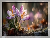 Fioletowe, Grafika AI, Krokusy