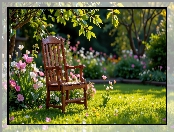Kwiaty, Drzewo, Ogród, Krzesło