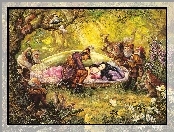 Książe, Śnieżka, Królewna, Las, Krasnoludki, Zwierzęta