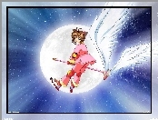 księżyc, Cardcaptor Sakura, miotła, dziewczyna, łyżworolki