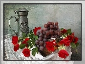 Kufel, Winogrona, Kwiaty, Róże