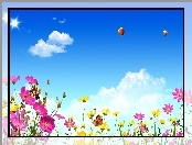 Kwiatki, Kolorowe, Wiosna, Balony, Motyle, Niebo