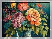 Bukiet kwiatów, Wazon, Obraz, Malarstwo