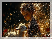 Dziewczynka, Koza, Kózka, Kwiaty, Grafika AI