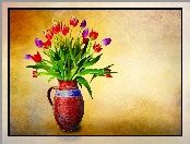 Kwiaty, Dzbanek, Kolorowe, Tulipany