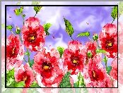 Kwiaty, Fioletowe tło, Maki, Grafika