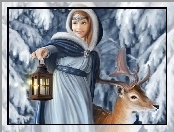 Dziewczyna, Lampa, Jeleń