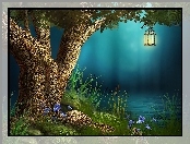 Las, Grafika 2D, Lampion, Woda