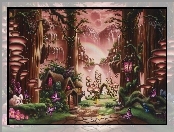 Las, Kraina, Fantasy, Domy, Góry, Droga