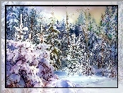 Las, Zima, Ośnieżone, Choinki