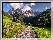 Alpy, Włochy, Droga, Dolomity, Chmury, Góry, Ogrodzenie, Południowy Tyrol, Lasy