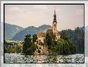Jezioro, Lasy, Słowenia, Bled, Wyspa, Kościół, Góry