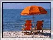 Plaża, Wakacje, Leżaki, Parasol