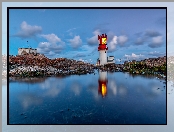 Lindesnes Lighthouse, Morze, Norwegia, Odbicie, Skały, Latarnia morska, Wybrzeże
