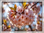 Drzewo owocowe, Gałązka, Listki, Wiśnia, Kwiaty, Jasnoróżowe