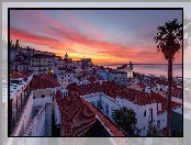Palma, Portugalia, Domy, Zachód słońca, Dzielnica Alfama, Lizbona