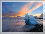 Zachód słońca, Islandia, Jezioro Jökulsárlón, Bryła, Lód