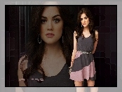 Lucy Hale, Makijaż, Spojrzenie, Sukienka