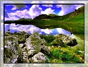 Lustrzane, Góry, Jezioro, Kamienie, Odbicie