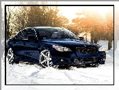 M5, Samochód, Granatowy, Drzewa, BMW, Śnieg