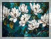 Białe, Kwiaty, Witraż, Magnolia