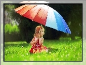 Mała, Parasol, Dziewczynka, Tęczowy