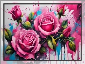 Malarstwo, Róże, Kwiaty
