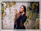 Mgła, Modelka, Kobieta, Jesień, Park, Drzewa