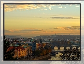 Miasta, Rzeka, Most, Niebo, Panorama