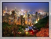 Miasto, Hong Kong, Drapacze, Chmur, Oświetlone