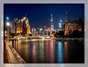 Miasto, Szanghai, Noc, Chiny