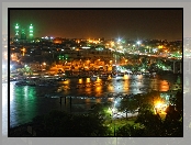Miasto, Most, Nocą, Rzeka