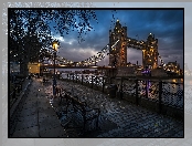Miasto nocą, Londyn, Most, Rzeka, Latarnia