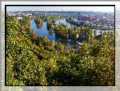 Miasto, Panorama, Rzeka, Drzewa
