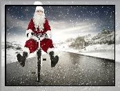 Mikołaj, Droga, Rower, Śnieg