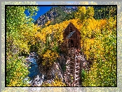 Młyn Crystal Mill, Kolorado, Góry, Stany Zjednoczone, Rzeka Crystal River, Jesień, Skały, Drzewa